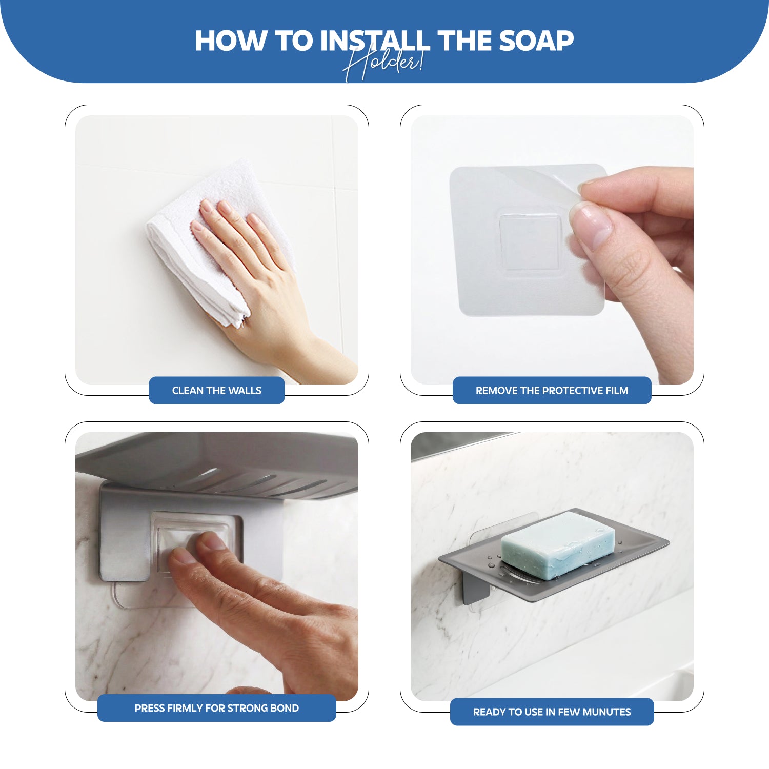 AINEXA Self-Adhesive Aluminium Soap Holder with Drain Tray