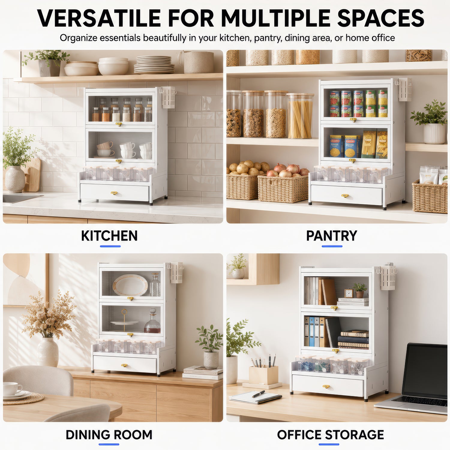 AINEXA 2-Layer Kitchen Storage Cabinet with Drawer & 4 Storage Boxes – White