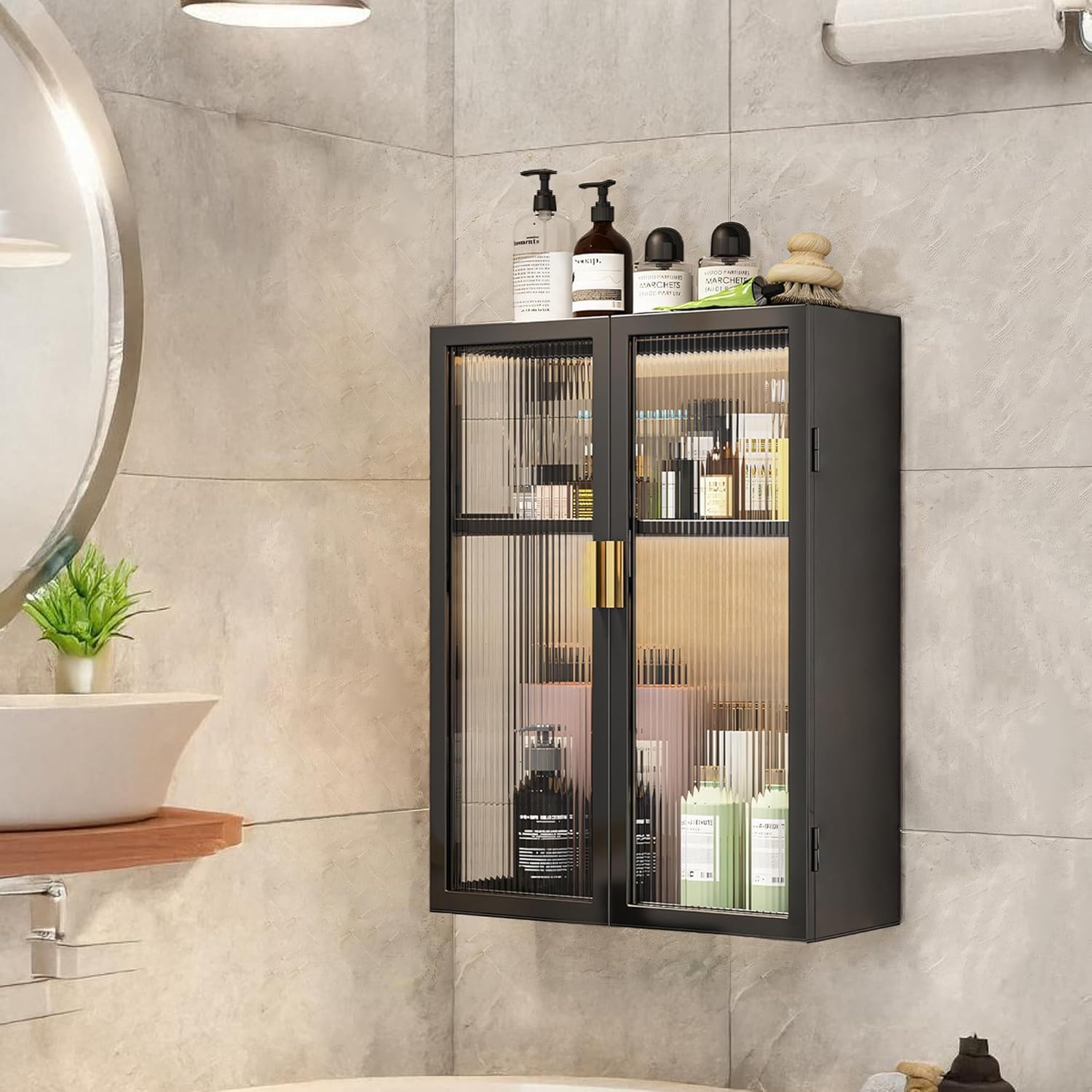 AINEXA 40 cm 2-Layer Wall-Mounted Bathroom Storage Cabinet – Black