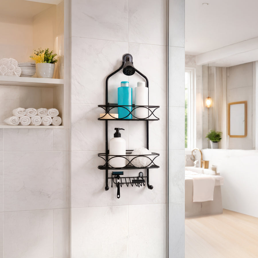 AINEXA 2-Tier Hanging Shower Caddy with Soap Rack – Black