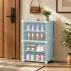 AINEXA 4-Layer Foldable Plastic Shoe Rack with Door Cover – Blue