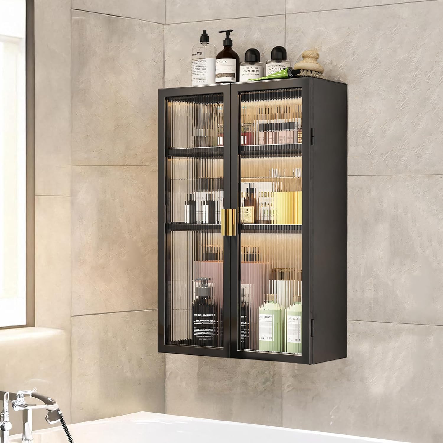 AINEXA 40 cm 3-Layer Wall-Mounted Bathroom Storage Cabinet – Black