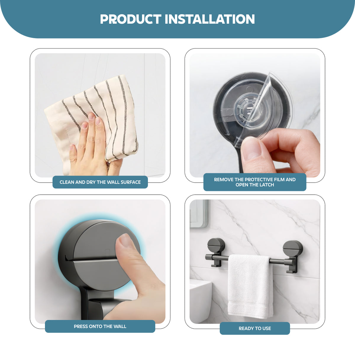 AINEXA Vacuum Suction Aluminium Towel Bar – Matte Grey
