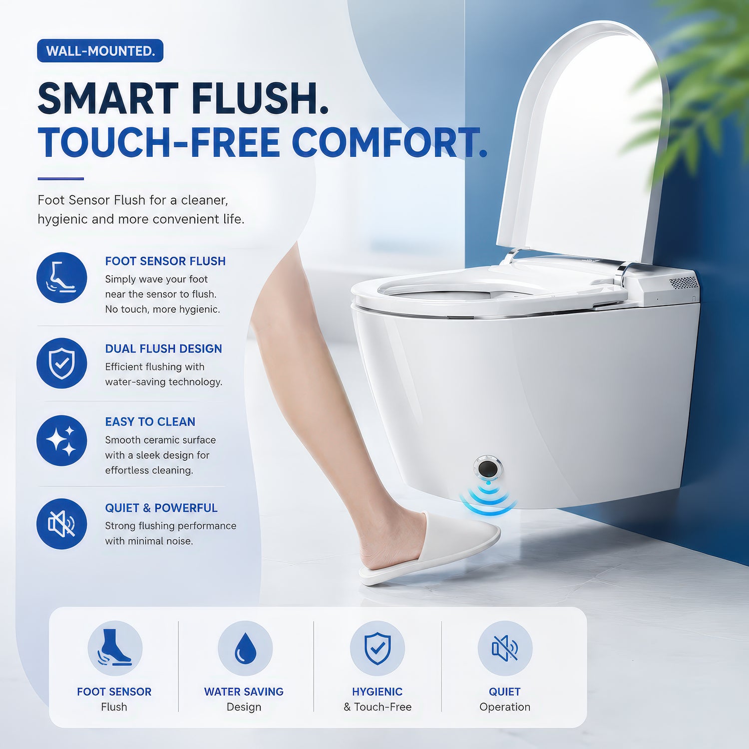 AINEXA Smart Toilet with Auto Lid, Heated Seat & Bidet – S-Trap, White