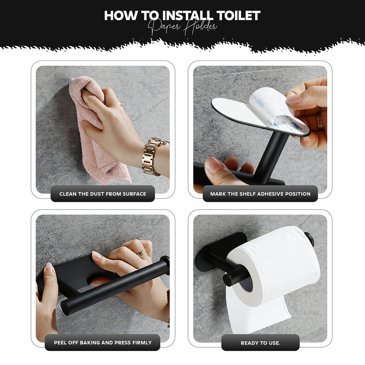 AINEXA Self-Adhesive Aluminium Hand Towel Holder – Matte Black
