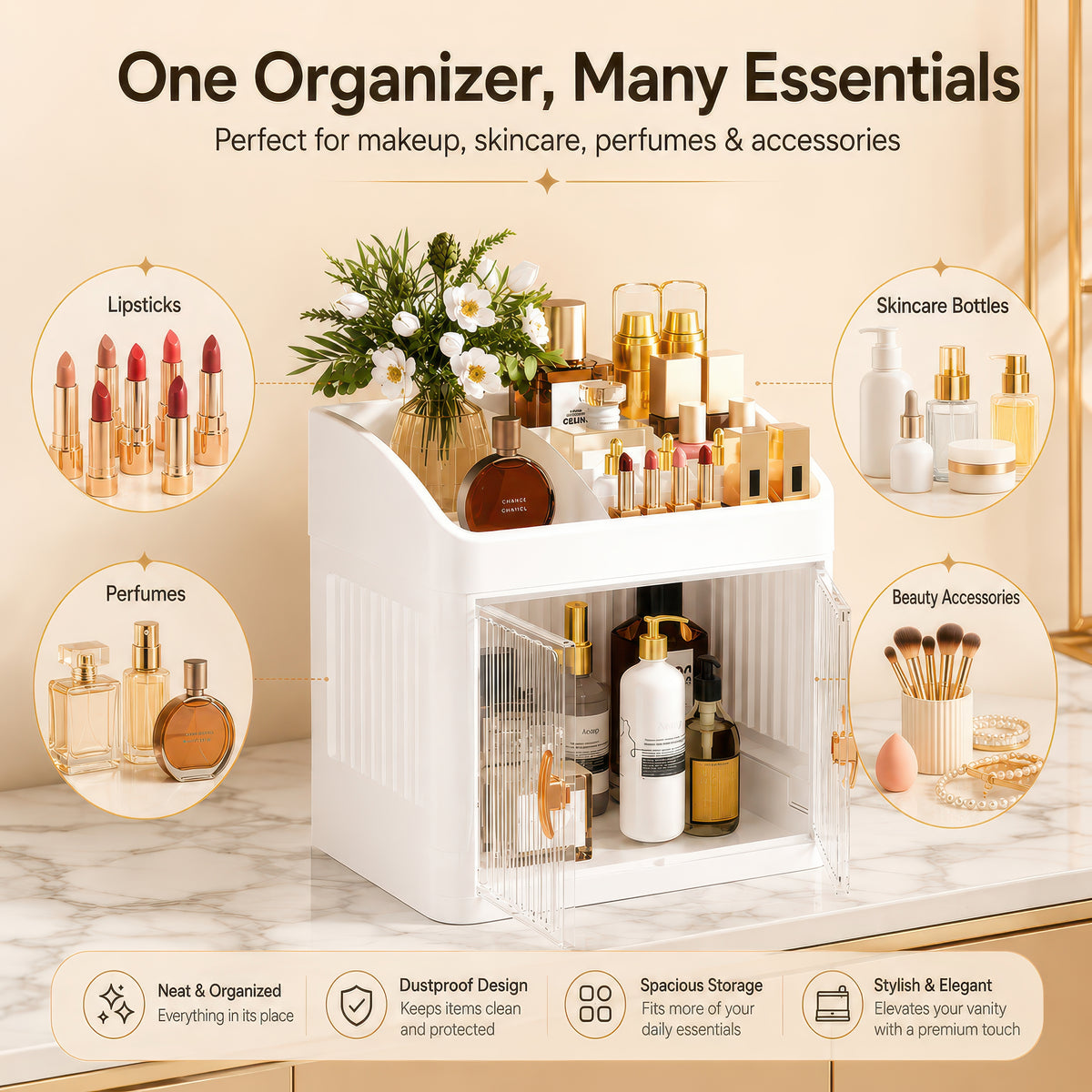 AINEXA 2-Layer Cosmetic & Makeup Organiser with Drawers – White
