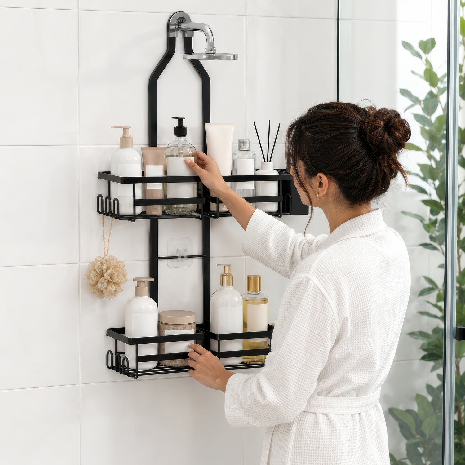 AINEXA 3-Tier Hanging Shower Caddy with Hooks – No Drill