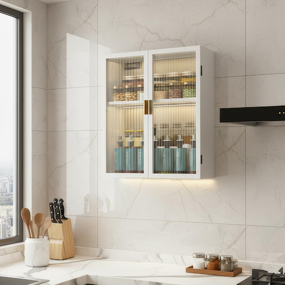 AINEXA 50 cm Wall-Mounted 2-Layer Kitchen Storage Cabinet – White