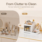 AINEXA 2-Layer 360° Rotating Makeup Organiser with Brush Holder – White