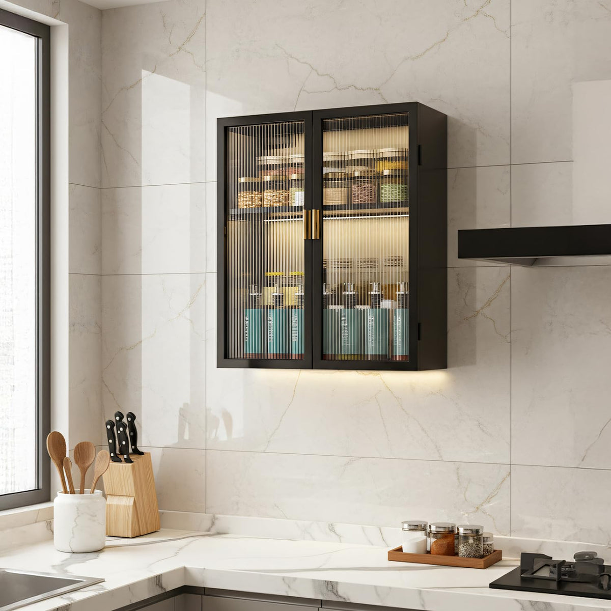 AINEXA 50 cm 2-Layer Wall-Mounted Kitchen Storage Cabinet – Black
