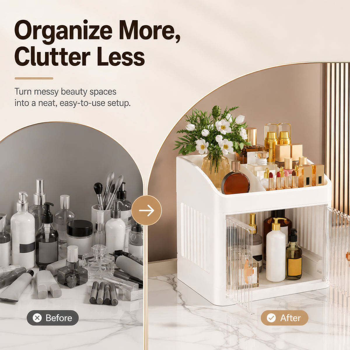 AINEXA 2-Layer Cosmetic & Makeup Organiser with Drawers – White