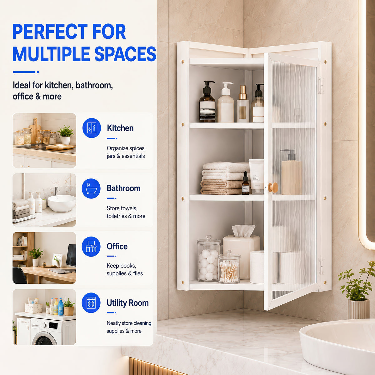 AINEXA 40 cm 3-Layer Bathroom Corner Cabinet with Door – White