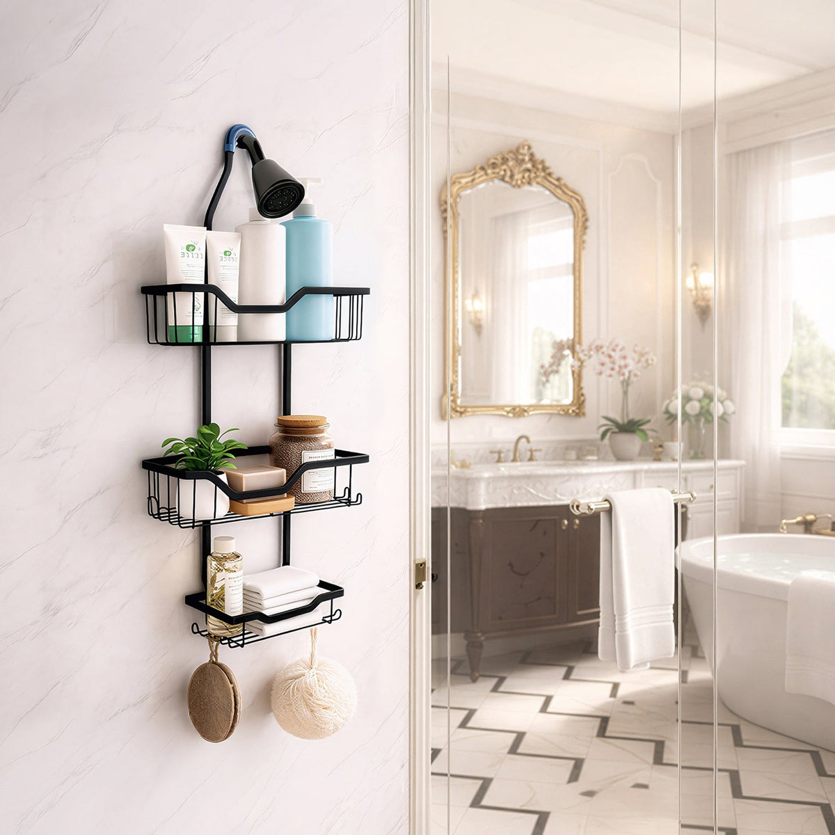 AINEXA 3-Tier Hanging Aluminium Shower Caddy – Black