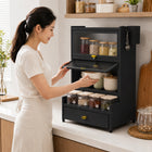 AINEXA 2-Layer Kitchen Storage Cabinet with Drawer & 4 Storage Boxes – Black