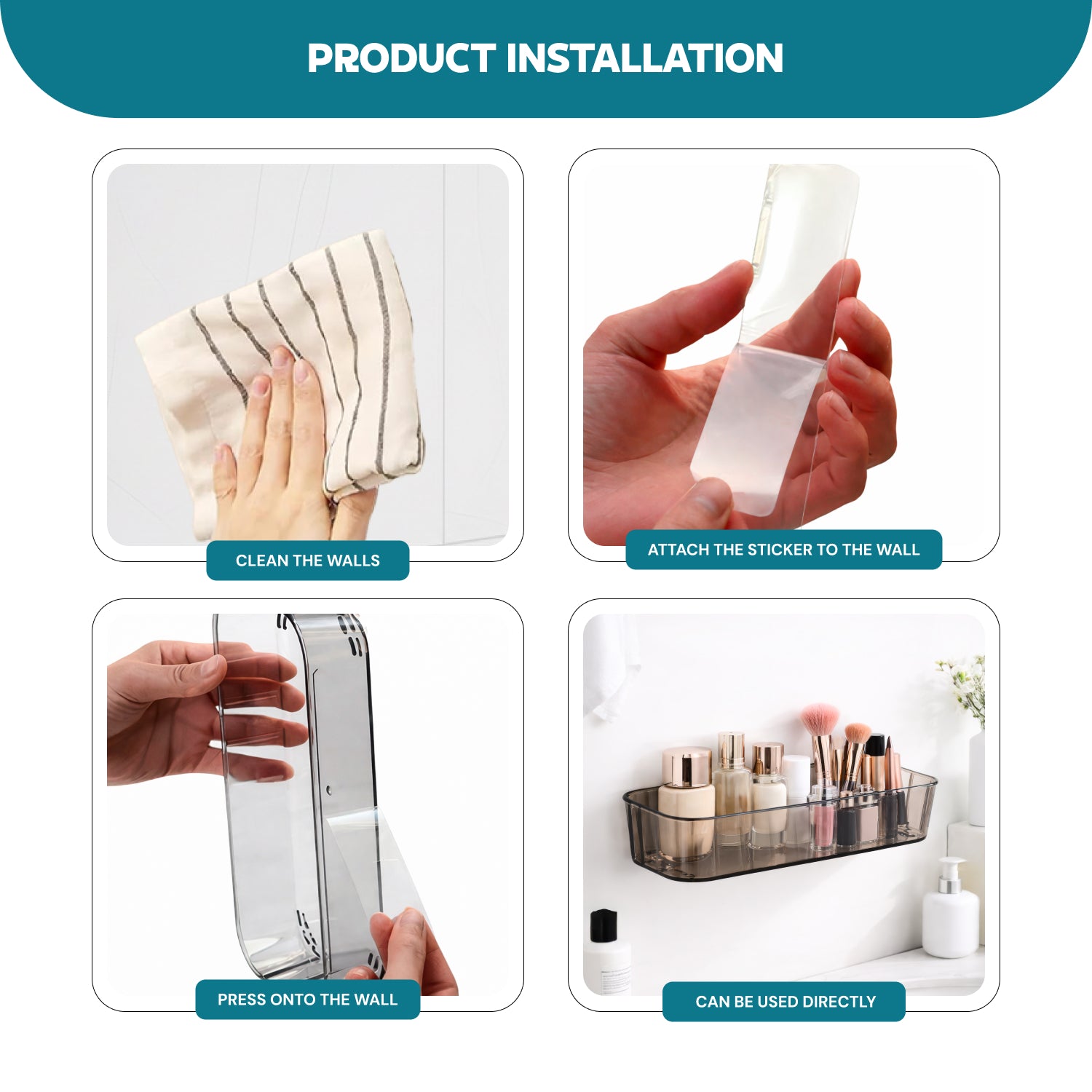 AINEXA Self-Adhesive Transparent Makeup Organizer – No Drill