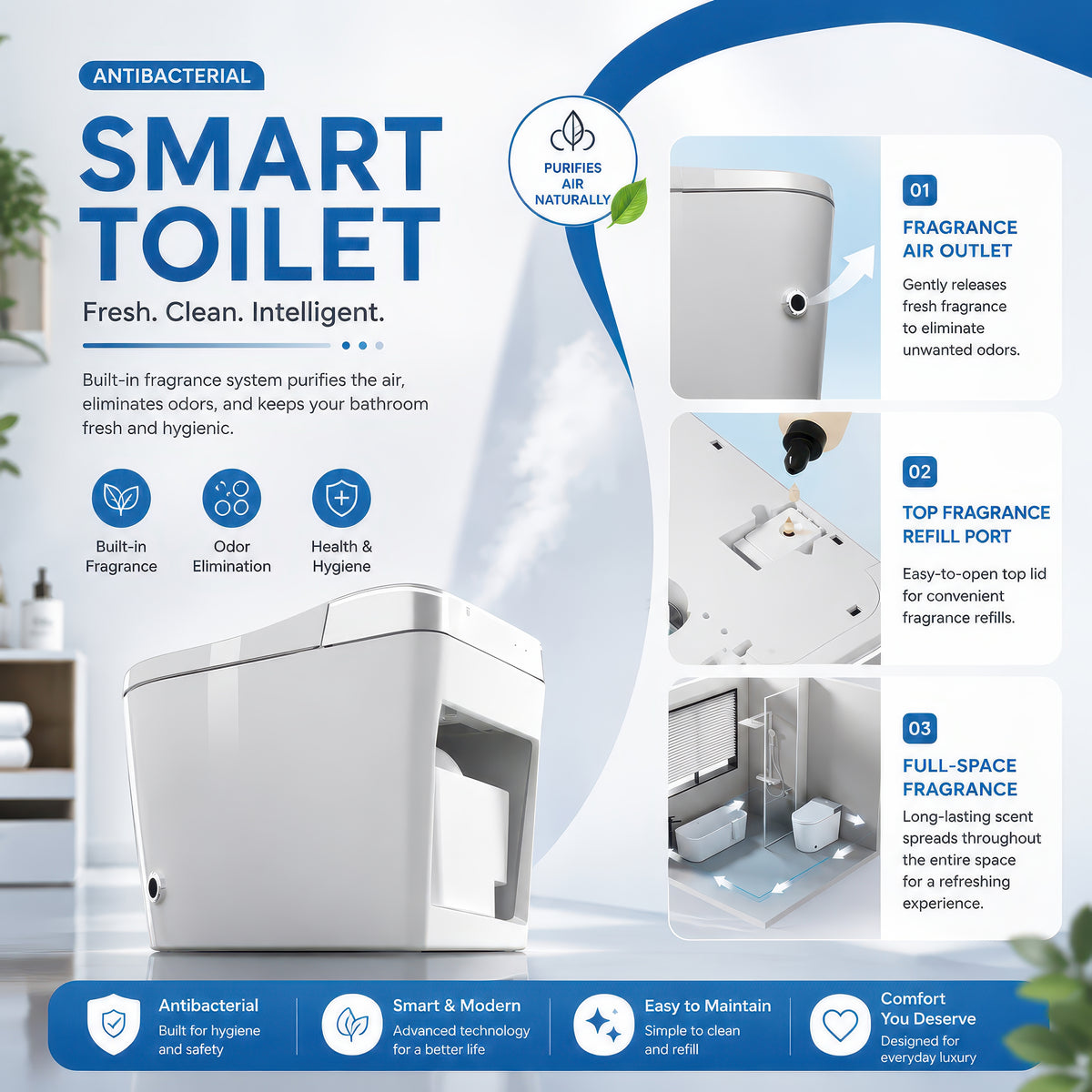 AINEXA Smart Wall-Hung Toilet with Auto Lid, Heated Seat & Bidet – White
