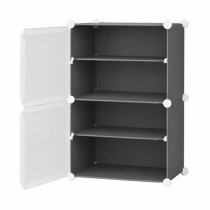 AINEXA 4-Layer Foldable Plastic Shoe Rack with Door Cover – Grey