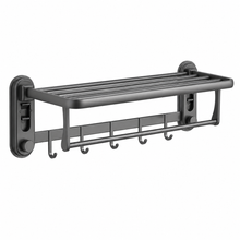 AINEXA Vacuum Suction Aluminium Towel Rack with Shelf & Hooks – Matte Grey