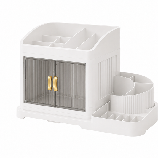AINEXA 2-Layer 360° Rotating Makeup Organiser with Brush Holder – White