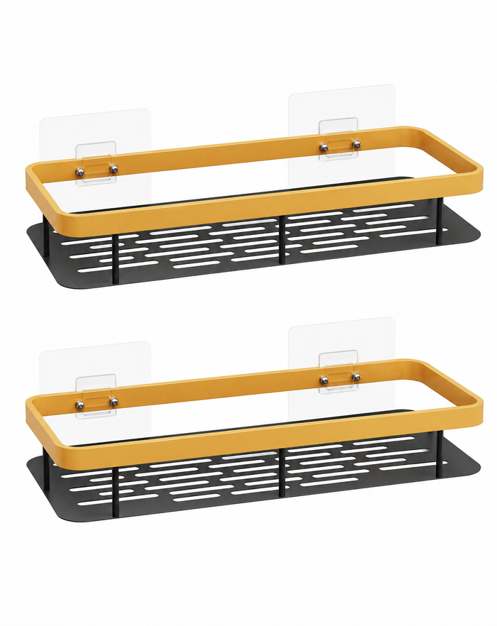 AINEXA 2-Piece Self-Adhesive Aluminium Bathroom Shelves – Gold